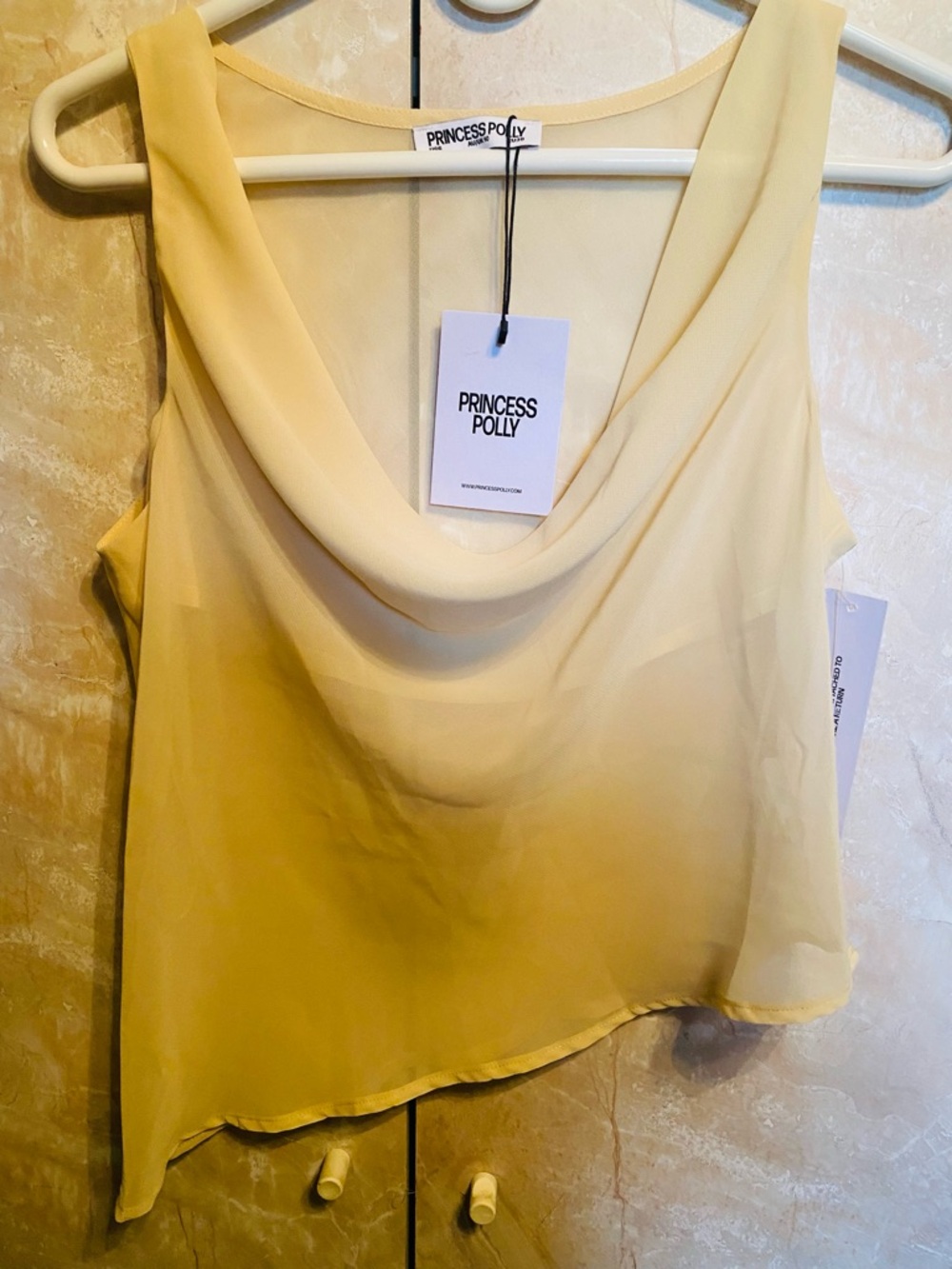 Princess Polly Cream Sleeveless Blouse